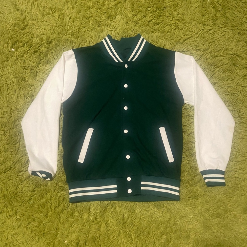 medium stretch material varsity style jacket